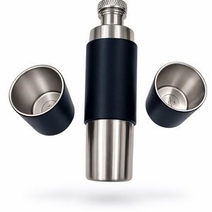 Firelight Flash Black Vacuum Travel Flask with 2 Six Shooter Tumblers
